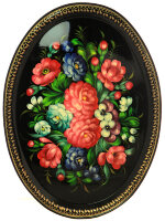 Поднос "Цветы на черном" овальный 39*30 см, арт. 4164