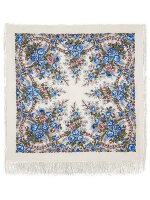 Павлопосадский шерстяной платок с шелковой бахромой «Весеннее утро», рисунок 555-4