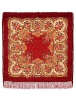 Павлопосадский шерстяной платок с шелковой бахромой «Душевный разговор», рисунок 1113-5