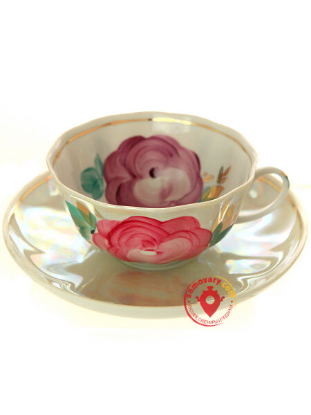 Чашка с блюдцем чайная форма "Тюльпан" рисунок "Свадебный" Дулево